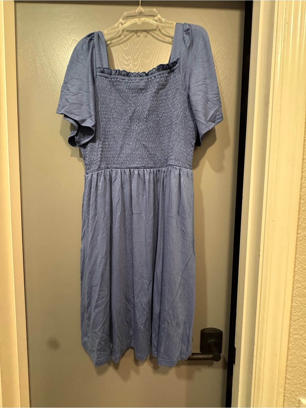 Zesica Periwinkle Blue Smocked Square-Neck Midi Dress